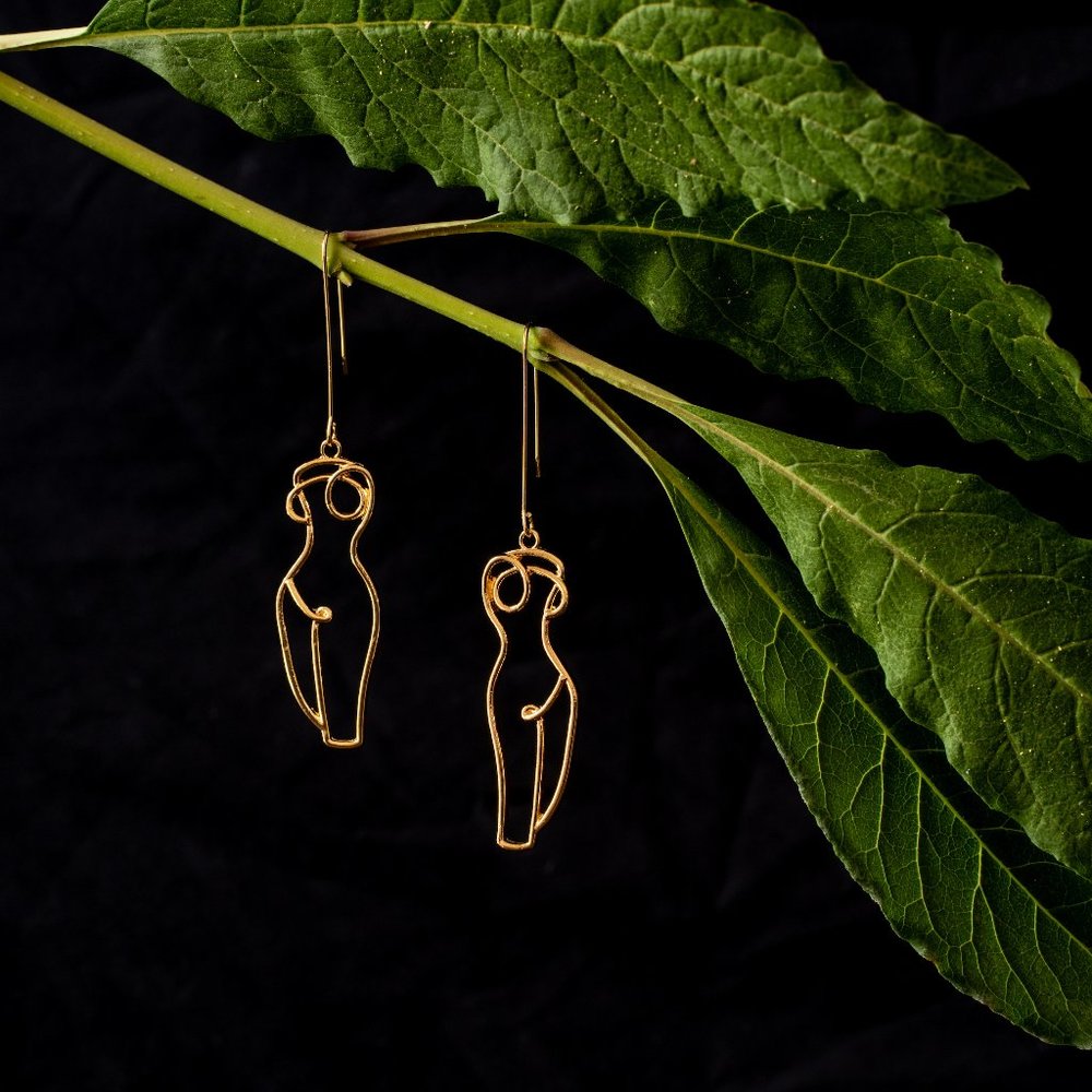 Goddess Body Silhouette Sexy Woman Nude Earrings in Gold